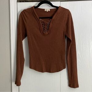 Gilded Intent Rust Lace-Up Long Sleeve Top
